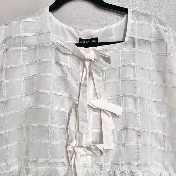 NWT Sister Jane Mini Ivory White Smock Dress w/ Front Bow in Sheer Organza - Picture 5 of 16